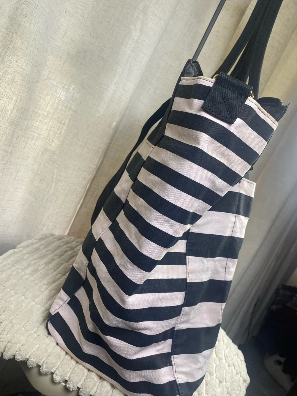 Victoria’s Secret Pink Black Striped Weekender Tote Bag Large Canvas Getaway